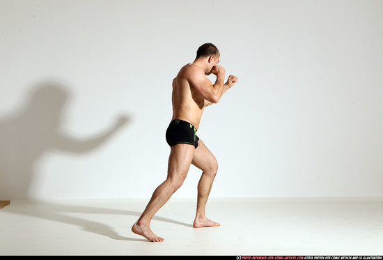 Man Adult Athletic White Fist fight Moving poses Underwear