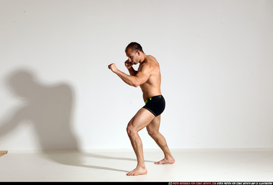 Man Adult Athletic White Fist fight Moving poses Underwear