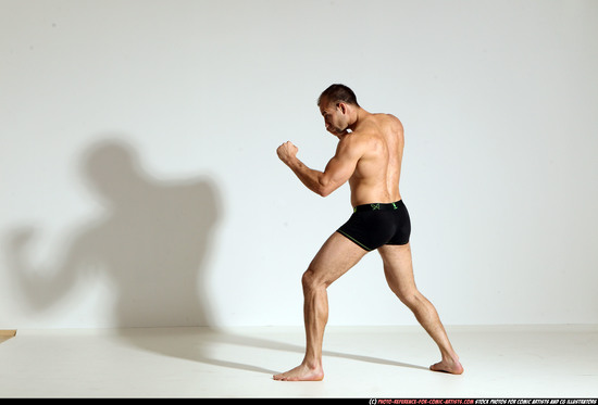 Man Adult Athletic White Fist fight Moving poses Underwear