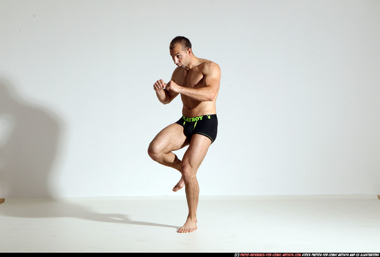 Man Adult Athletic White Kick fight Moving poses Underwear