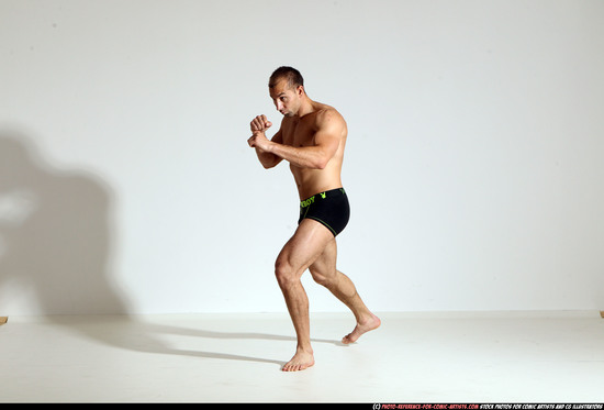 Man Adult Athletic White Kick fight Moving poses Underwear