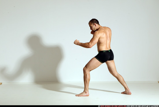 Man Adult Athletic White Kick fight Moving poses Underwear