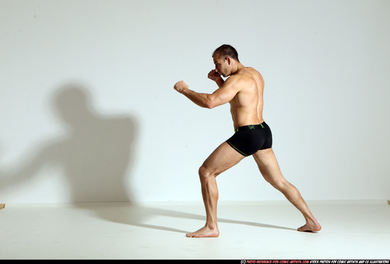 Man Adult Athletic White Kick fight Moving poses Underwear