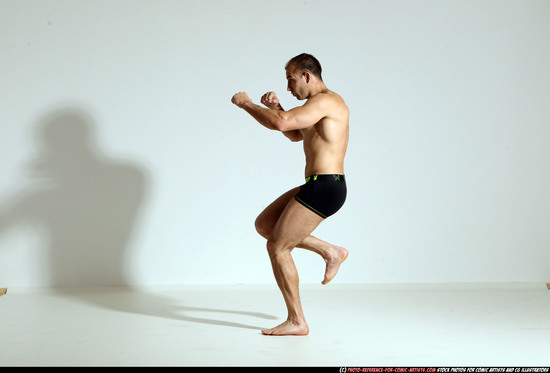 Man Adult Athletic White Kick fight Moving poses Underwear