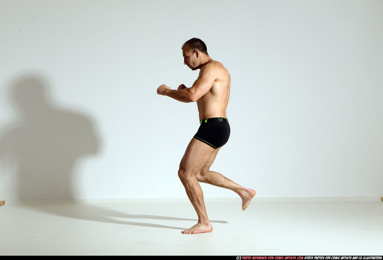 Man Adult Athletic White Kick fight Moving poses Underwear