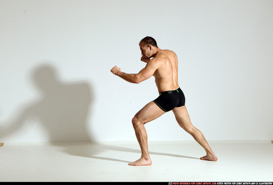 Man Adult Athletic White Kick fight Moving poses Underwear