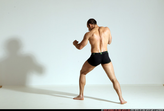 Man Adult Athletic White Kick fight Moving poses Underwear