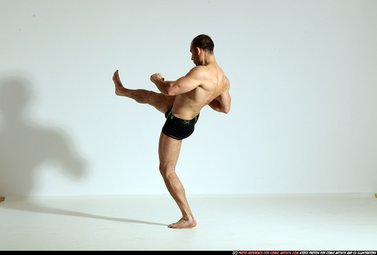 Man Adult Athletic White Kick fight Moving poses Underwear