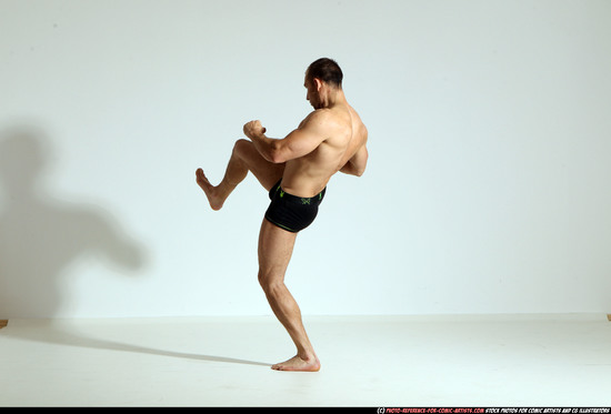 Man Adult Athletic White Kick fight Moving poses Underwear