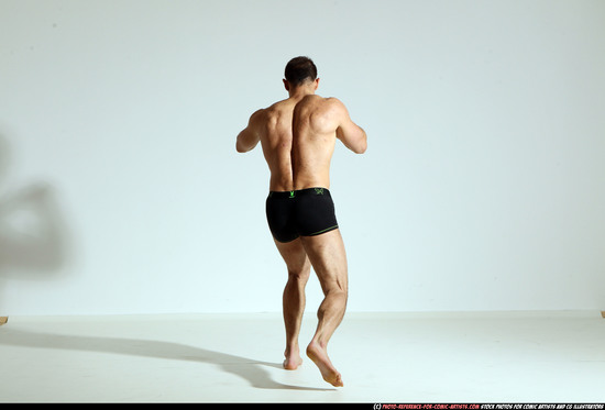 Man Adult Athletic White Kick fight Moving poses Underwear