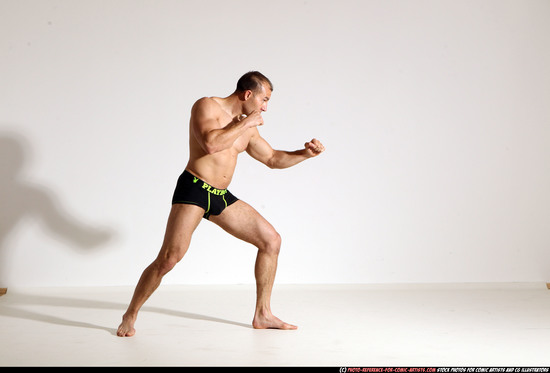 Man Adult Athletic White Kick fight Moving poses Underwear