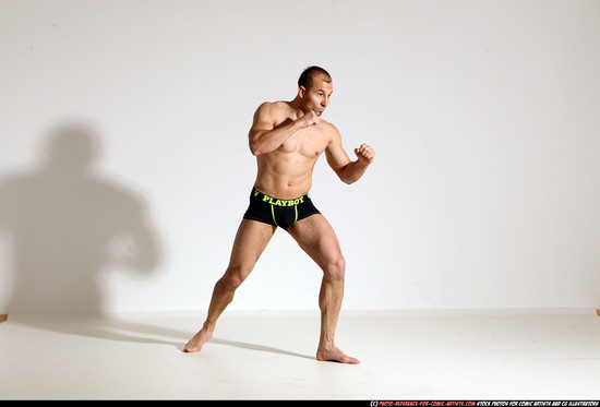 Man Adult Athletic White Kick fight Moving poses Underwear