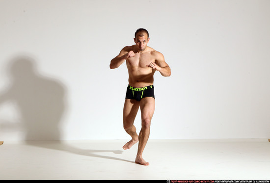 Man Adult Athletic White Kick fight Moving poses Underwear