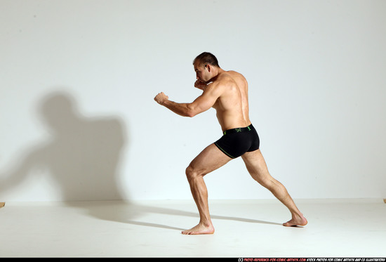 Man Adult Athletic White Kick fight Moving poses Underwear