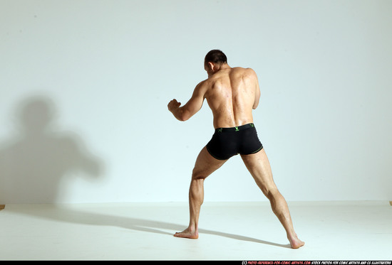 Man Adult Athletic White Kick fight Moving poses Underwear