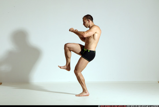 Man Adult Athletic White Kick fight Moving poses Underwear