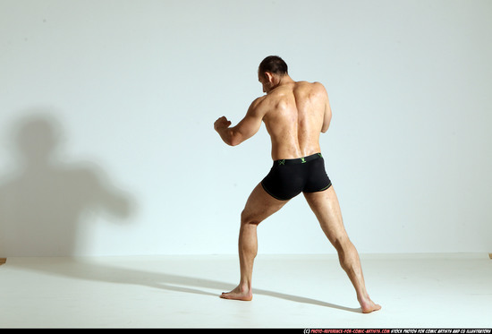 Man Adult Athletic White Kick fight Moving poses Underwear