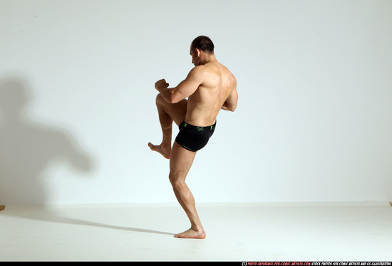 Man Adult Athletic White Kick fight Moving poses Underwear