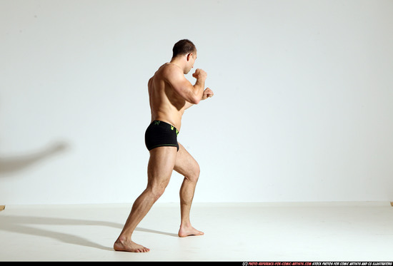 Man Adult Athletic White Kick fight Moving poses Underwear