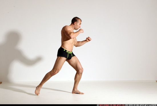 Man Adult Athletic White Kick fight Moving poses Underwear