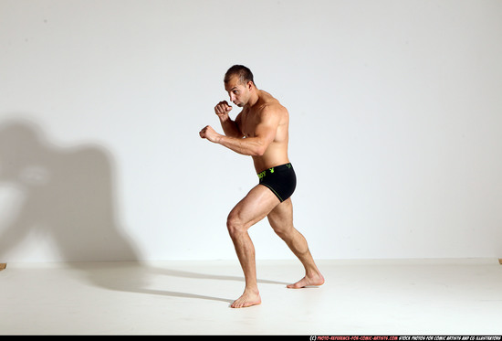 Man Adult Athletic White Kick fight Moving poses Underwear