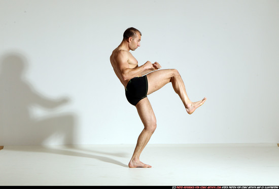 Man Adult Athletic White Kick fight Moving poses Underwear