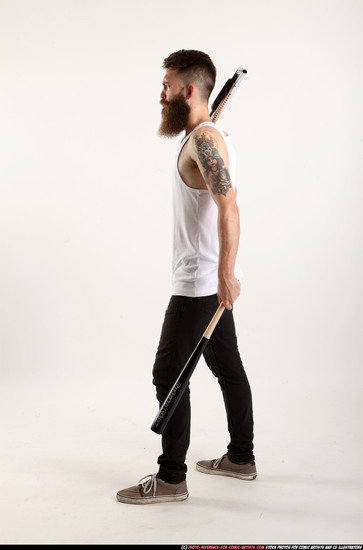 Man Adult Athletic White Standing poses Casual Fighting with shotgun