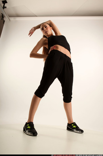 Woman Young Athletic White Moving poses Sportswear Dance