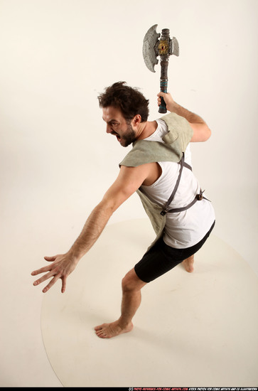 Man Adult Athletic White Fighting with sword Standing poses Army