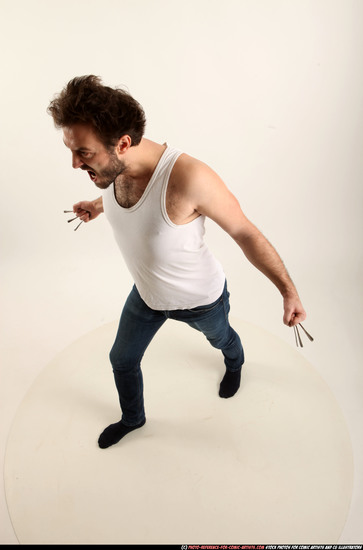 Man Adult Athletic White Fighting without gun Standing poses Casual