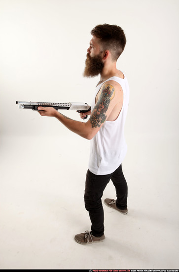 Man Adult Athletic White Standing poses Casual Fighting with shotgun