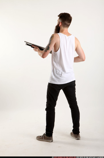 Man Adult Athletic White Standing poses Casual Fighting with shotgun