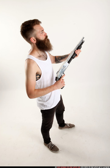 Man Adult Athletic White Standing poses Casual Fighting with shotgun