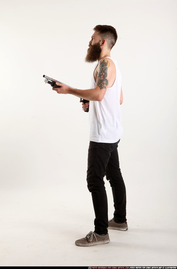 Man Adult Athletic White Standing poses Casual Fighting with shotgun