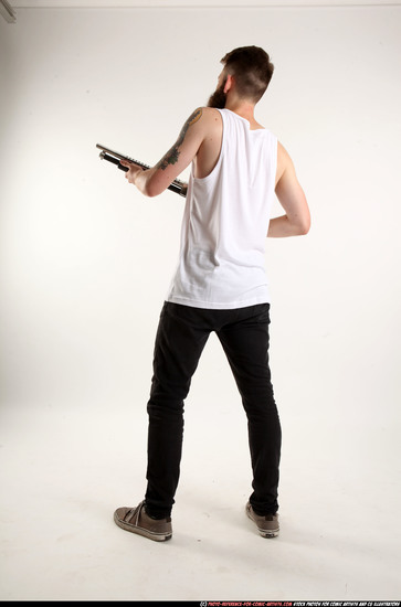 Man Adult Athletic White Standing poses Casual Fighting with shotgun