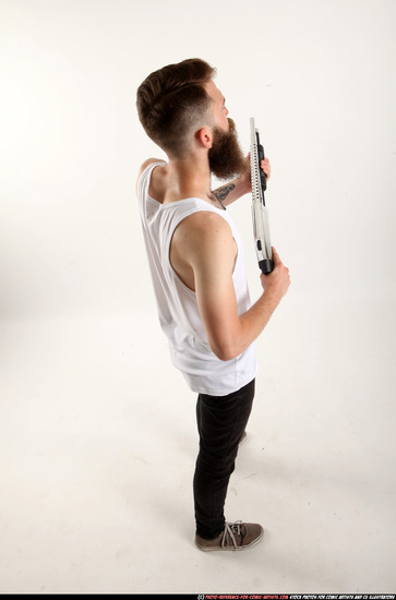 Man Adult Athletic White Standing poses Casual Fighting with shotgun