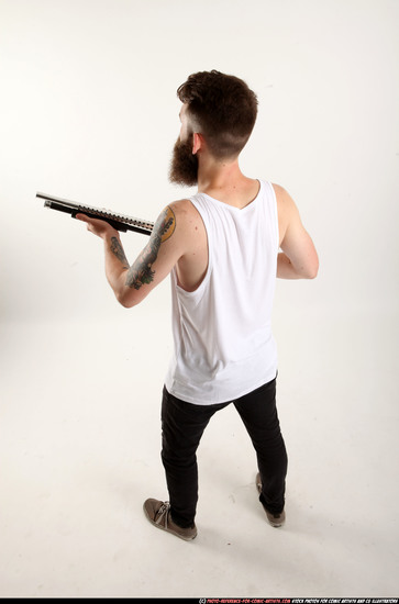 Man Adult Athletic White Standing poses Casual Fighting with shotgun