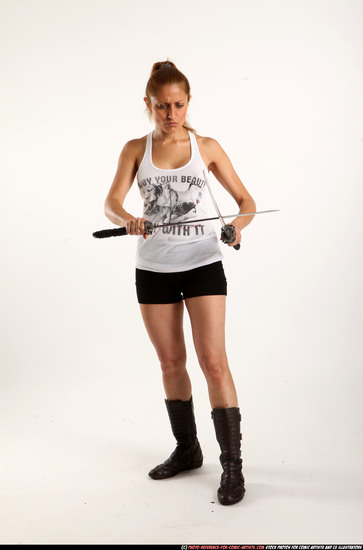 Woman Adult Athletic White Fighting with sword Standing poses Casual