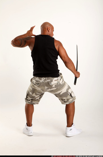 Man Adult Athletic Black Fighting with sword Standing poses Army