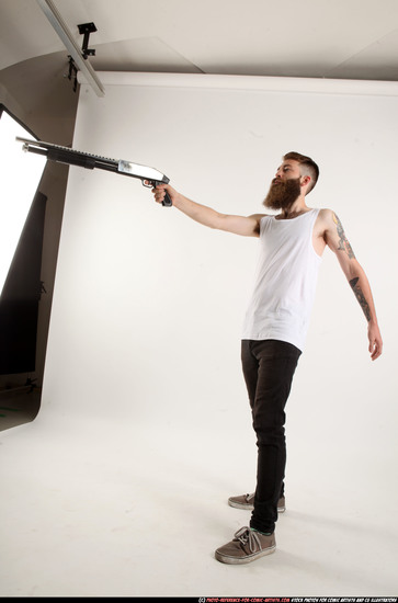 Man Adult Athletic White Standing poses Casual Fighting with shotgun