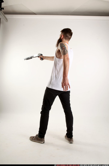 Man Adult Athletic White Standing poses Casual Fighting with shotgun