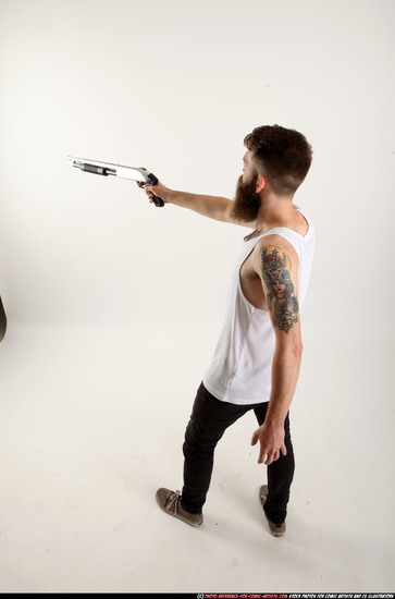 Man Adult Athletic White Standing poses Casual Fighting with shotgun