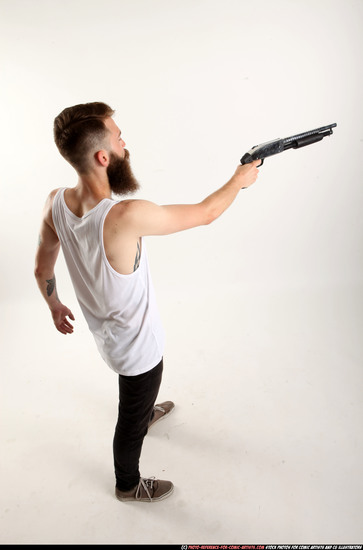 Man Adult Athletic White Standing poses Casual Fighting with shotgun