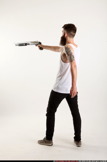 Man Adult Athletic White Standing poses Casual Fighting with shotgun