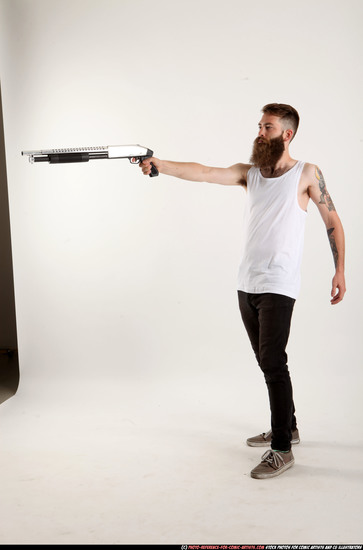 Man Adult Athletic White Standing poses Casual Fighting with shotgun