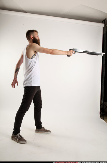 Man Adult Athletic White Standing poses Casual Fighting with shotgun