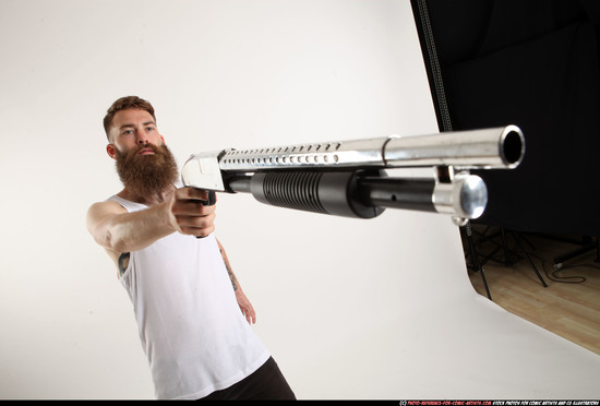 Man Adult Athletic White Standing poses Casual Fighting with shotgun