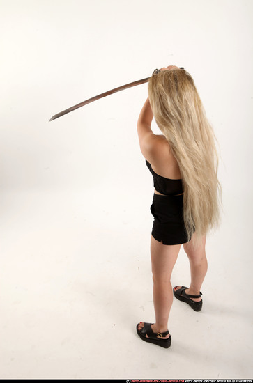 Woman Young Average Fighting with sword Standing poses Casual Asian