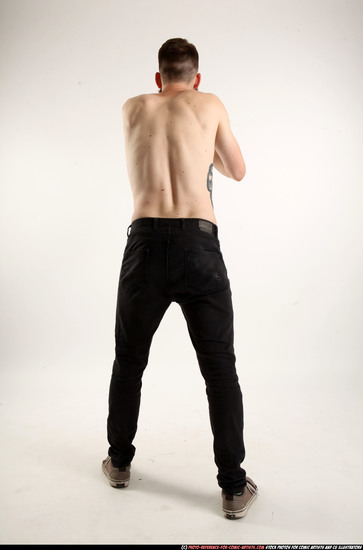 Man Adult Athletic White Fighting with submachine gun Standing poses Pants