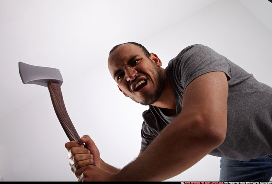 Man Adult Athletic Fighting with sword Standing poses Casual Latino